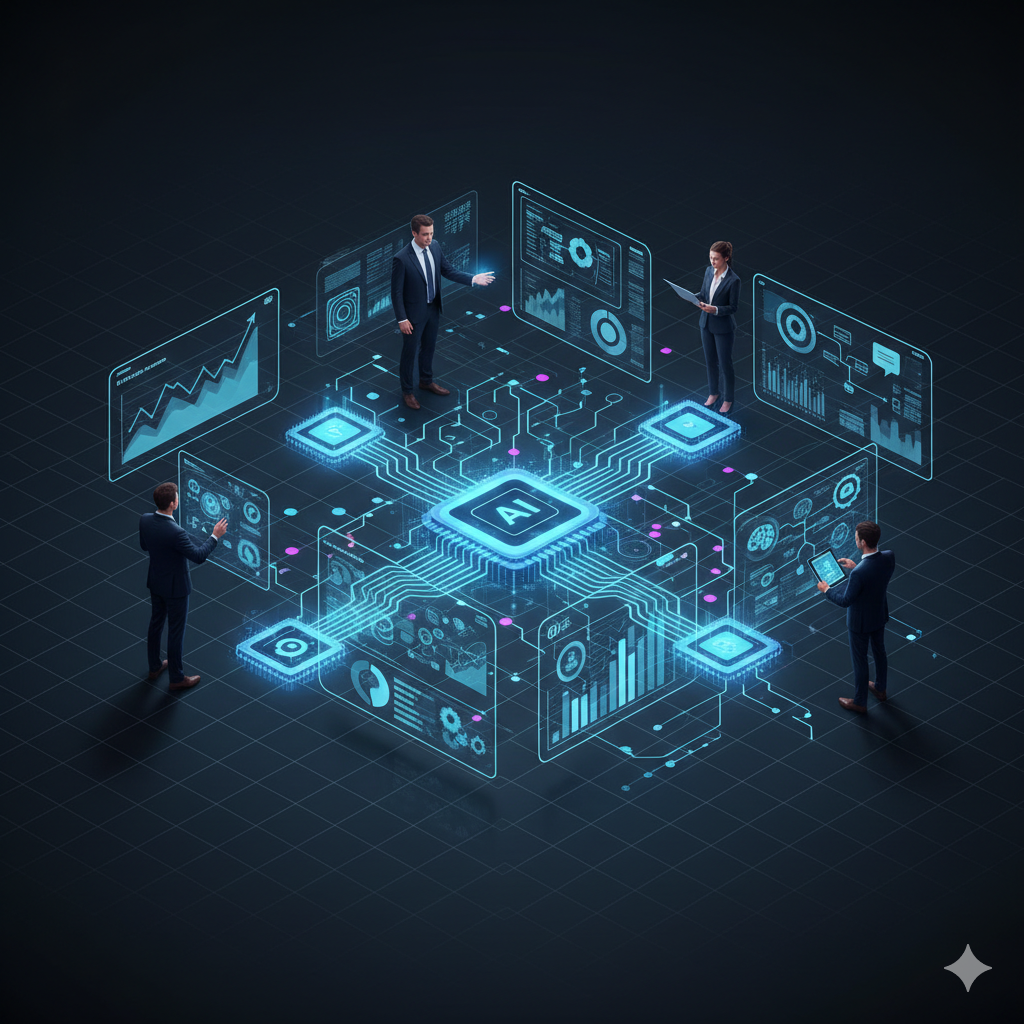 AI and automation visualization with futuristic digital interface